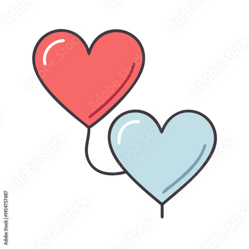 Illustration of two hearts red and blue heart balloons love and romance valentine's day design