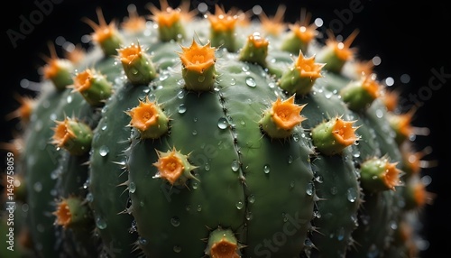 Wallpaper Mural A striking macro shot of a cactus covered in water droplets, showcasing its details. Torontodigital.ca