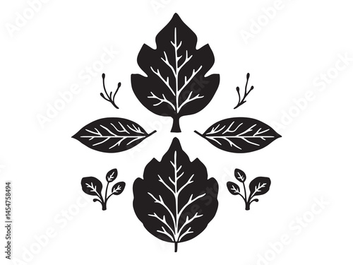 Minimal wasabi leaf drawing black and white outline
