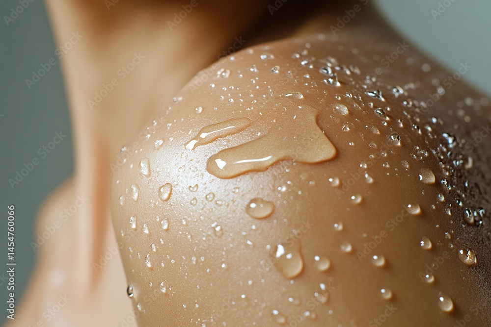 Water drops on the woman shoulder skin