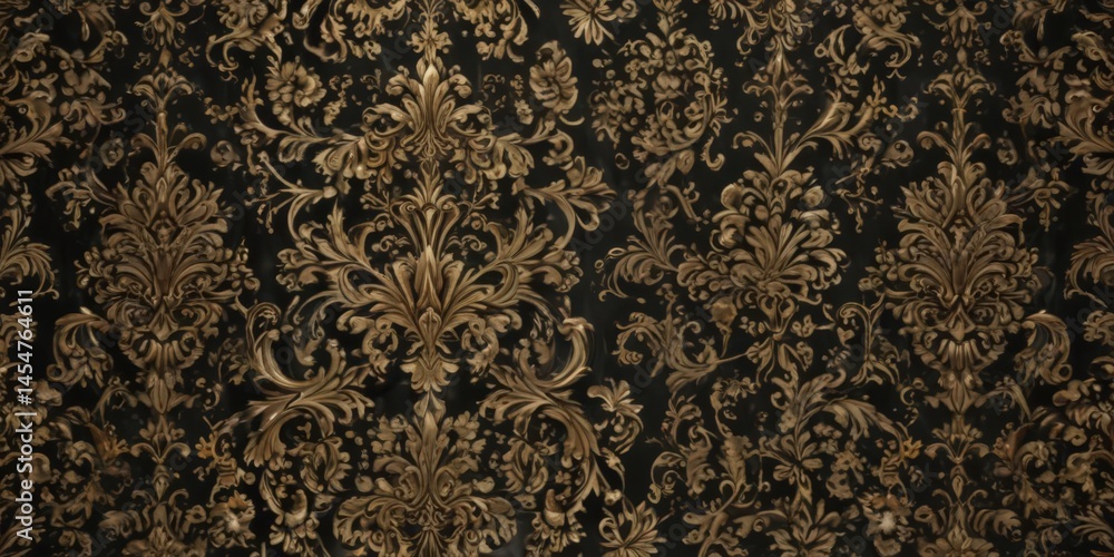 Intricate black & gold damask, metallic sheen , celebration, scrollwork Intricate black & gold damask, metallic sheen , celebration, scrollwork