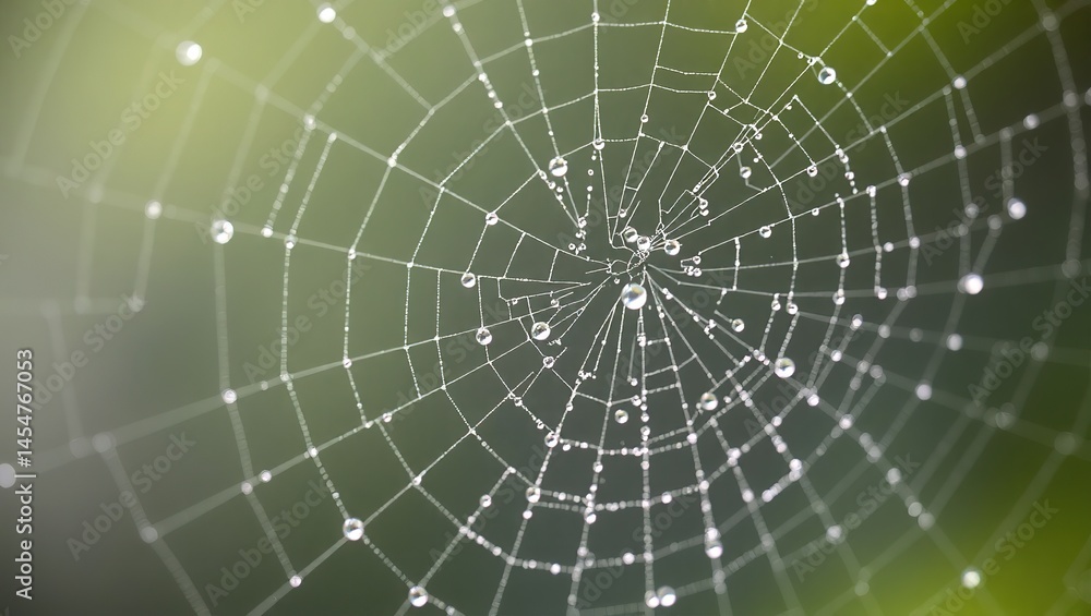 Fototapeta premium Dew-kissed Spiderweb: Nature's Architectural Masterpiece
