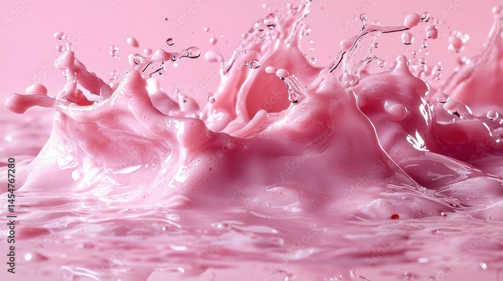 Pink liquid splashes, creates crown-like form. Close up Pink liquid splashes, creates crown-like form. Close up