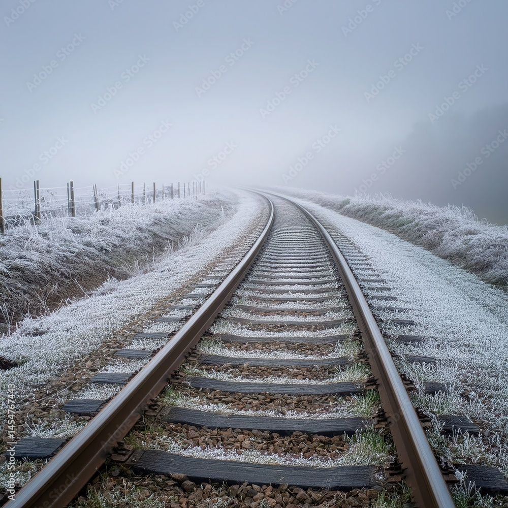 Obraz premium Train Tracks Vanishing Into Winter Silence