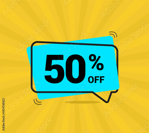 50% OFF sale, fifty percent. Coupon of Discount Price. Discount promotion. Banner for One percent off offers. Yellow and blue Design. Vector illustration.