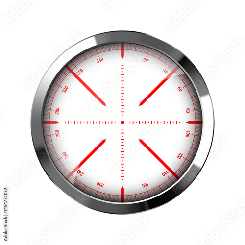 Obraz na płótnie Chrome weapon sight, sniper rifle optical scope. Hunting gun viewfinder with crosshair. Aim, shooting mark symbol. Military target sign, silhouette. Game interface UI element. Vector illustration w salonie