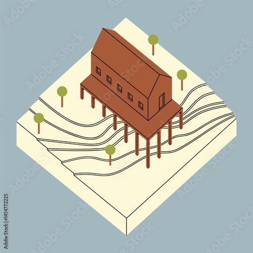 Vector illustration of an architectural scale model of a country house. ideal for use in real estate marketing, architecture firm branding or cottage-style construction projects.
