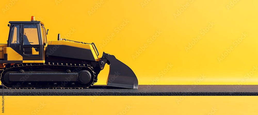 Obraz premium Lifelike Asphalt Paver on Yellow Background with Space for Branding – Ultrawide Realistic Construction View