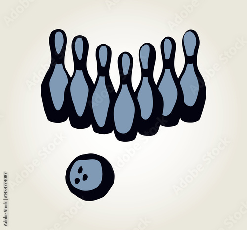 Game pins and ball. Vector drawing