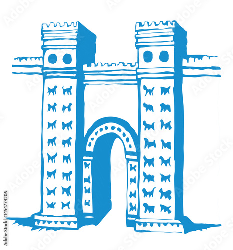 Babylonian Gate. Vector drawing scene