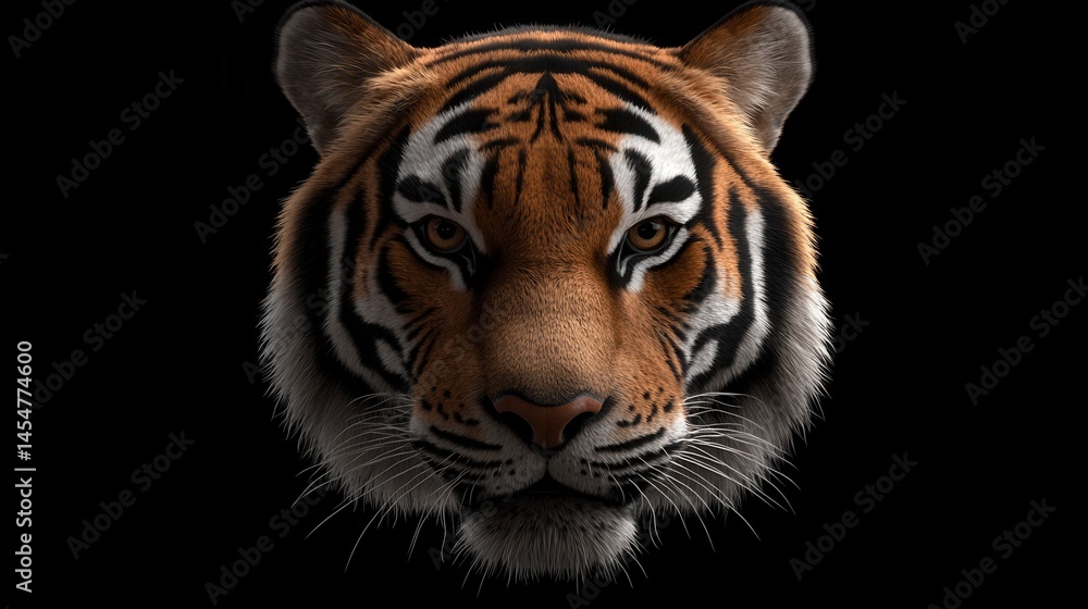 Obraz premium Close-up of calm tiger face isolated. Head front view. Generative AI