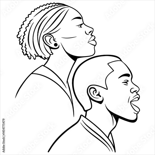 Vector illustration shows a silhouette of a woman and man face line art deign.