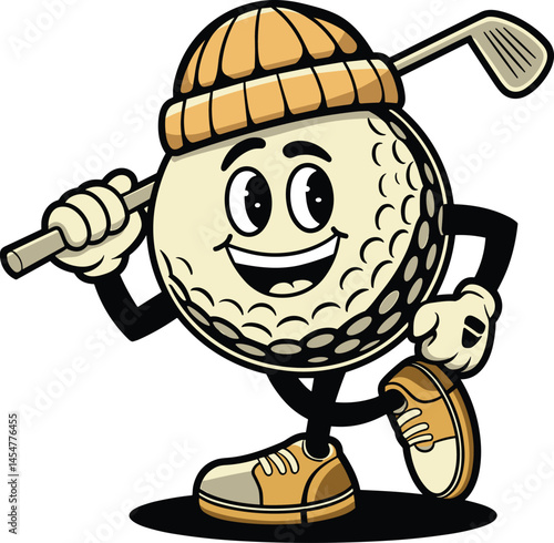 Funny golf cartoon character, vector illustration.