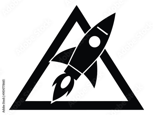 Rocket Launch Triangle Logo – Minimalist Black and White Space Symbol with Geometric Silhouette Vector Design