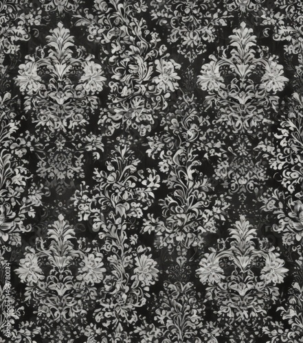 Elegant black & white damask; seamless floral & geometric gothic wallpaper pattern , black, stylish, light