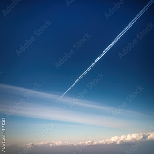 Peaceful Morning With Vapor Trail in Sky