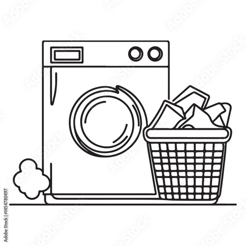 Washing machine and laundry basket illustration for home chore designs