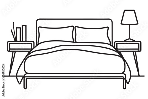 Minimalist bedroom interior illustration with bed and bedside tables