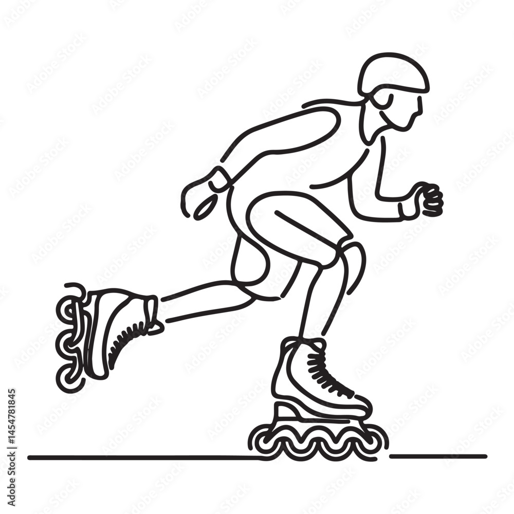 Fototapeta premium Inline Skater Line Drawing Illustration Single Continuous Stroke Sport Art
