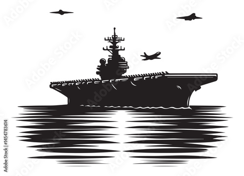 Aircraft carrier silhouette at sea vector image of modern warfare