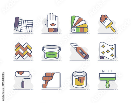 Home repair, remodeling, redecoration vector icon set