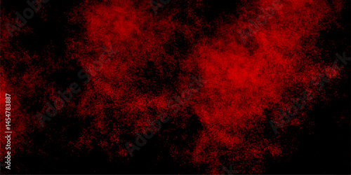 Decorative red panoramic background texture. Old vintage grunge pattern distressed bright red paper illustration. Abstract Red And Black Grunge Texture with smoke. red powder explosion on black.