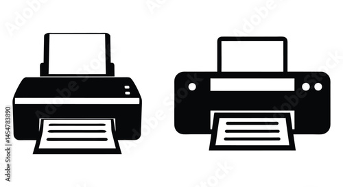 Minimalist Black and White Printer Icons – Vector Illustration of Inkjet and Laser Office Equipment  