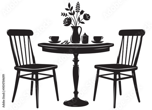 Charming Bistro Table Silhouette with Chairs Vector Illustration Design