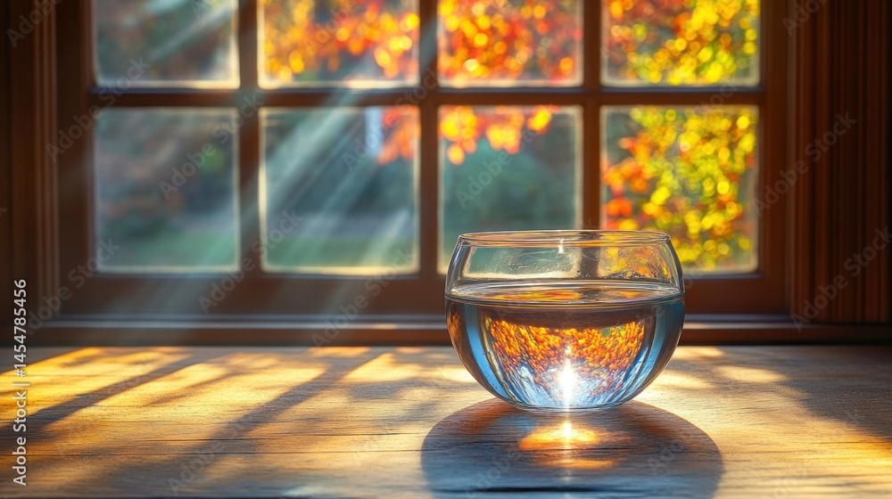 Autumn Sunlight through a Window, Glass of Water Autumn Sunlight through a Window, Glass of Water