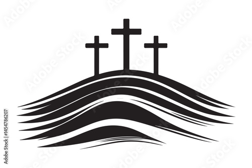Wall Mural Three Crosses on Calvary Hill Silhouette Vector Illustration Art