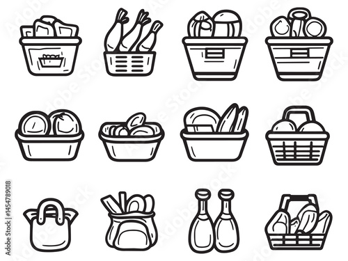 Minimalist Line Art of Supermarket Aisle with Groceries Display