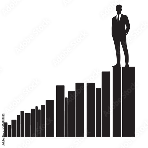 Silhouette Businessman Standing on Success Growth Chart Illustration