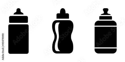 Baby feeding bottle icons. Different colour milk bottle sign set isolated on white background. Vector illustration, feeding bottle icon, Baby feeding bottle icon silhouette on white background.