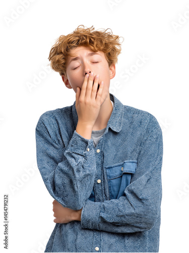 Tired Young man Yawning with Hand Over Mouth