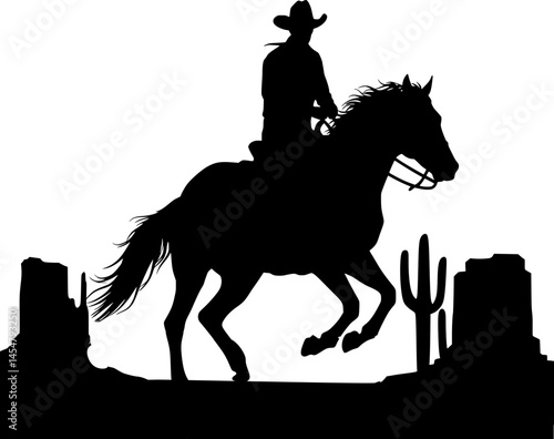 cowboy riding horse silhouette vector illustration
