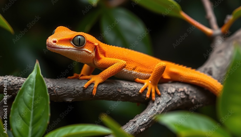 Orange gecko on a branch Orange gecko on a branch