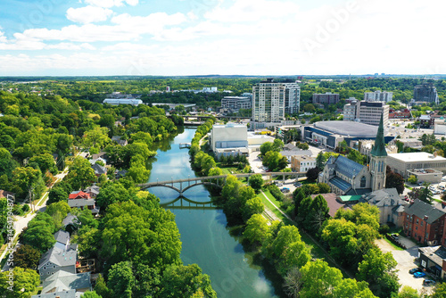 Aerial view of Guelph, Ontario, Canada on summer day