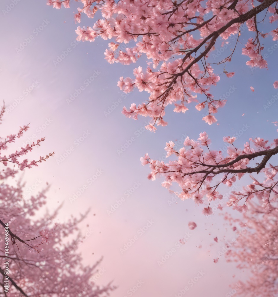 Obraz premium Delicate pink sakura petals drift on a pastel sky , sky, blossom