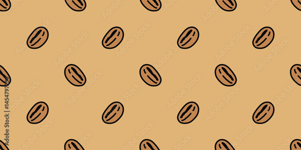 Obraz premium coffee beans seamless pattern cafe hot tea cup vector bakery water drinking cartoon doodle gift wrapping paper tile background repeat wallpaper scarf isolated illustration design