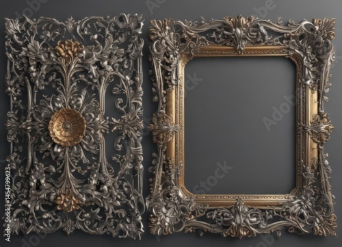 Gilded & silver floral frames, ornate vintage design ,  decorative,  filigree,  metal