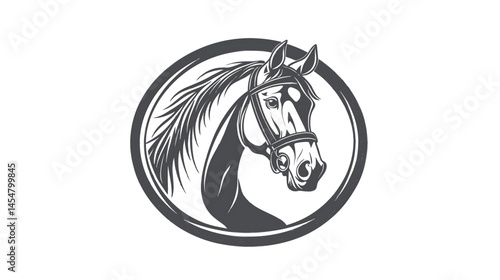 Elegant Black and White Horse Head Portrait with Bridle Equestrian Logo Design Silhouette Art for Farm Ranch Western Style