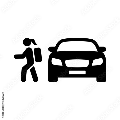 School run icon. Taking children to and from school in the car. Vector icon isolated on white background.