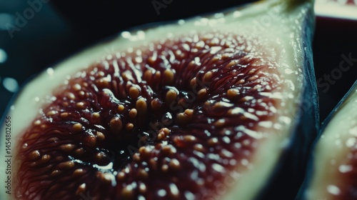 Obraz na płótnie Close-up view of succulent fig slices with water droplets. w salonie