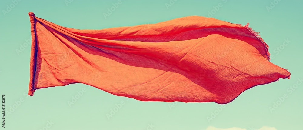 Vibrant orange flag billowing in the sky.