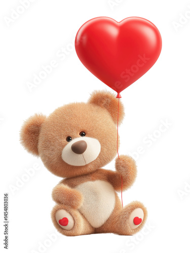 Teddy Bear Holding Red Heart-Shaped Balloon