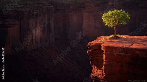 Obraz na płótnie Solitary tree atop a canyon's rocky edge. w salonie