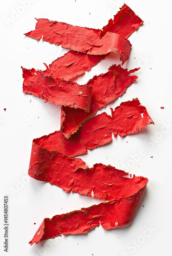 Red ripped paper torn edges strips isolated on white background