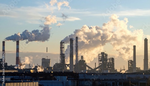 Wallpaper Mural Industrial Landscape with Smoke Stacks and Emissions at Sunset Torontodigital.ca