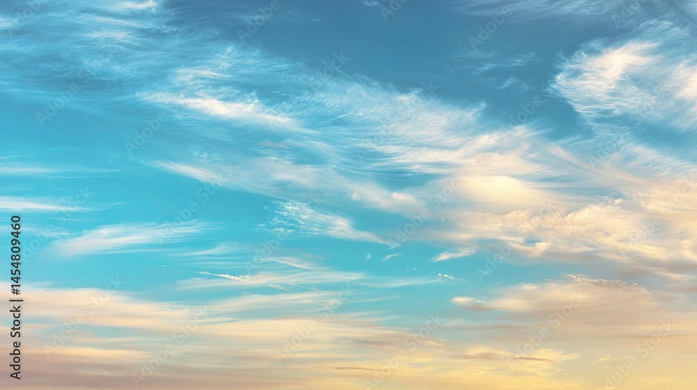 Fototapeta premium Expansive Blue Sky with Wispy Clouds at Golden Hour