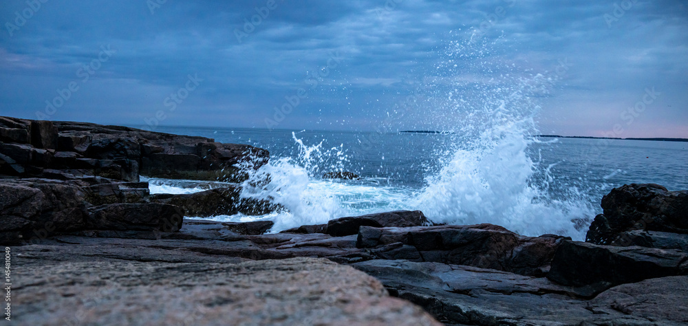 Wave Crashes On The Rocky Coast Of Acadia